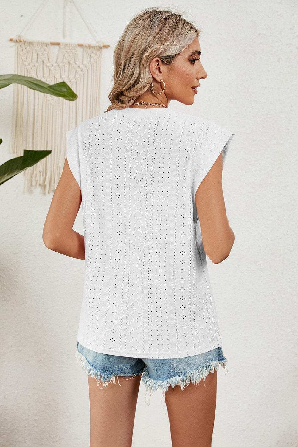 Eyelet Round Neck Tank - Trendsi - Flyclothing LLC
