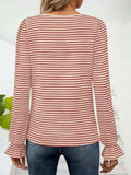 Striped Square Neck Flounce Sleeve Top - Trendsi - Flyclothing LLC