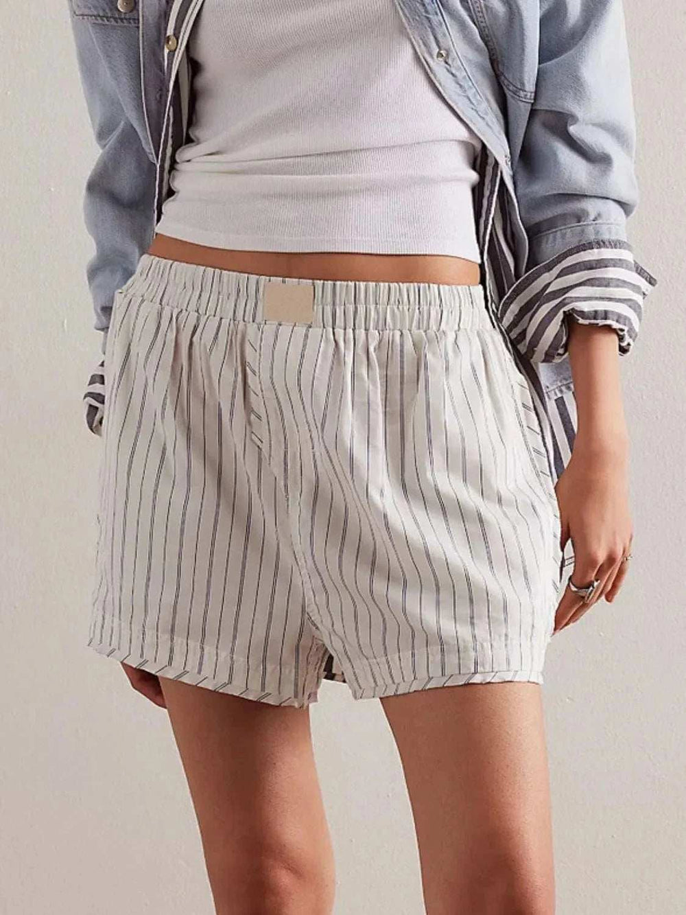 Striped Elastic Waist Shorts - Trendsi - Flyclothing LLC