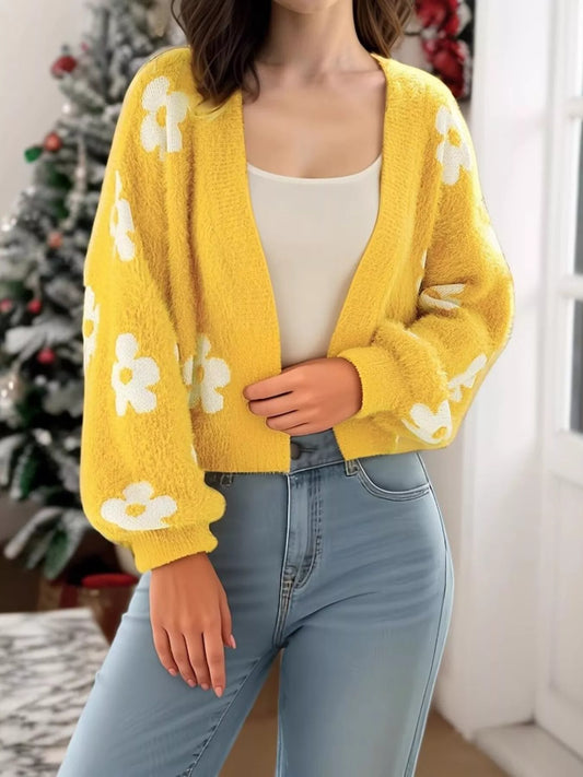 Floral Open Front Cardigan - Trendsi - Flyclothing LLC
