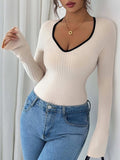 Contrast Trim Long Sleeve T-Shirt - Trendsi - Flyclothing LLC