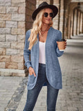 Ribbed Open Front Long Cardigan with Pockets - Trendsi - Flyclothing LLC
