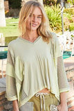 POL High-Low Contrast V-Neck Top - Trendsi - Flyclothing LLC