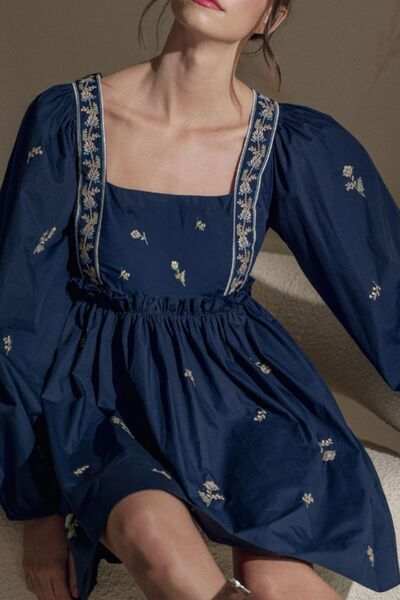 Floral Square Neck Balloon Sleeve Mini Dress - Trendsi - Flyclothing LLC