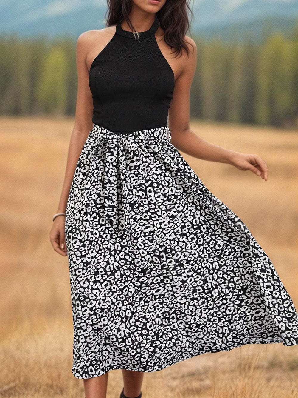 Leopard Halter Neck Midi Dress - Trendsi - Flyclothing LLC