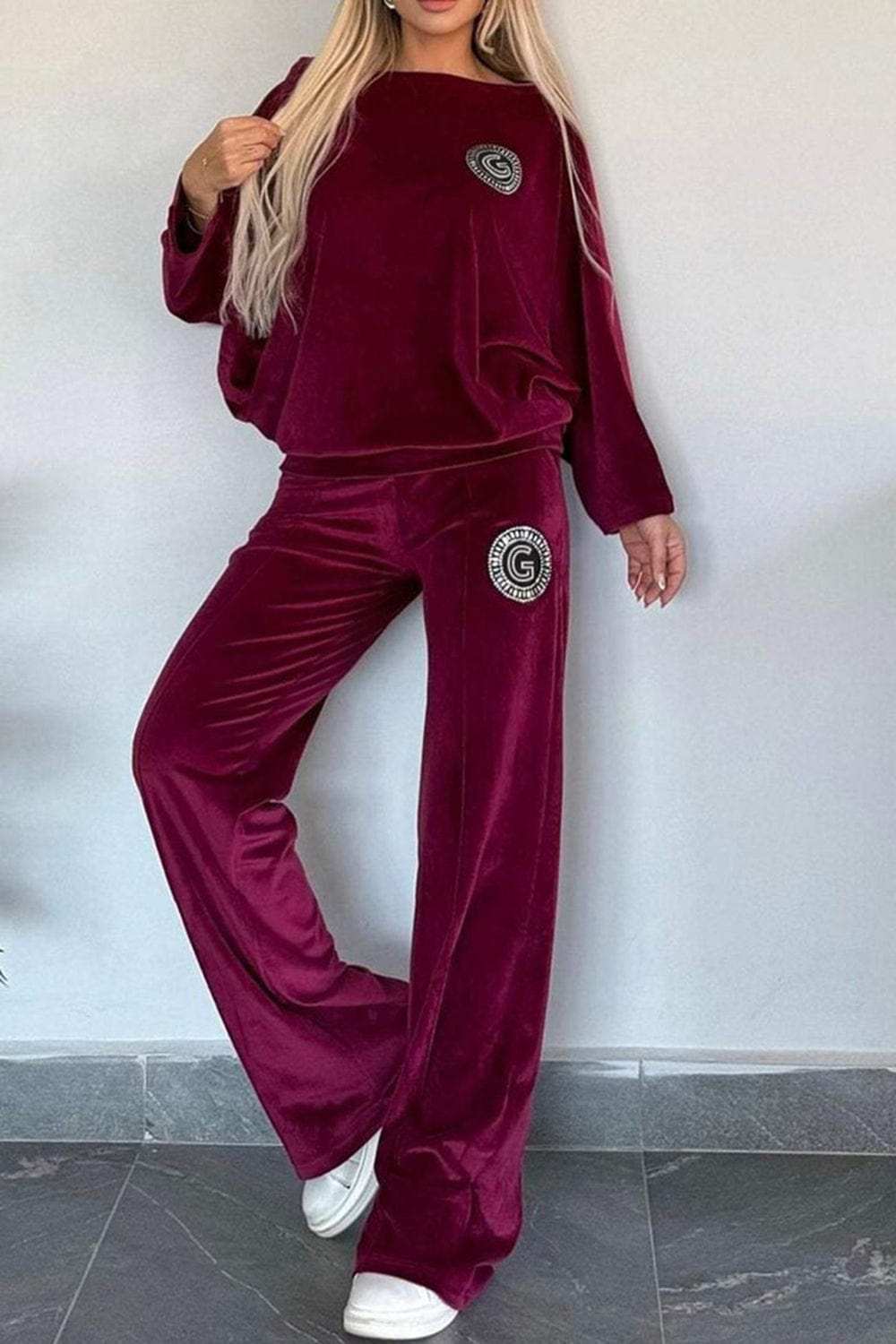 Full Size Boat Neck Long Sleeve Top and Pants Set - Trendsi - Flyclothing LLC