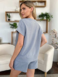 Double Take Full Size Texture Short Sleeve T-Shirt and Drawstring Shorts Set - Trendsi - Flyclothing LLC