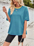 Contrast Striped Round Neck T-Shirt - Trendsi - Flyclothing LLC