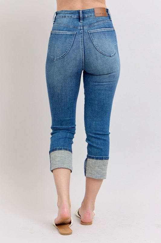 Judy Blue Full Size Skinny Cuff Capris Jeans with Pockets Plus Size - Trendsi - Flyclothing LLC