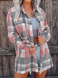 Pocketed Plaid Collared Neck Shacket - Trendsi - Flyclothing LLC