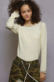 POL Round Neck Long Sleeve Contrast Stitching T-Shirt with Stud Detail - Trendsi - Flyclothing LLC