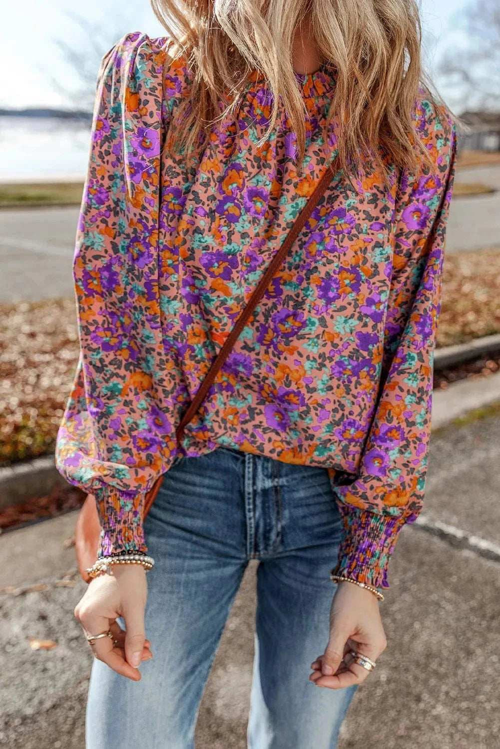 Floral Round Neck Long Sleeve Blouse - Trendsi - Flyclothing LLC