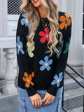 Flower Round Neck Long Sleeve Sweater - Trendsi - Flyclothing LLC