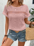 Eyelet Round Neck Short Sleeve Top - Trendsi - Flyclothing LLC
