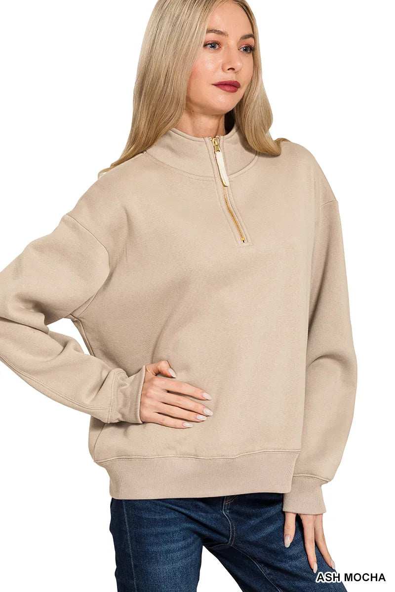 Zenana Fleece Half Zip Sweatshirt - Trendsi - Flyclothing LLC
