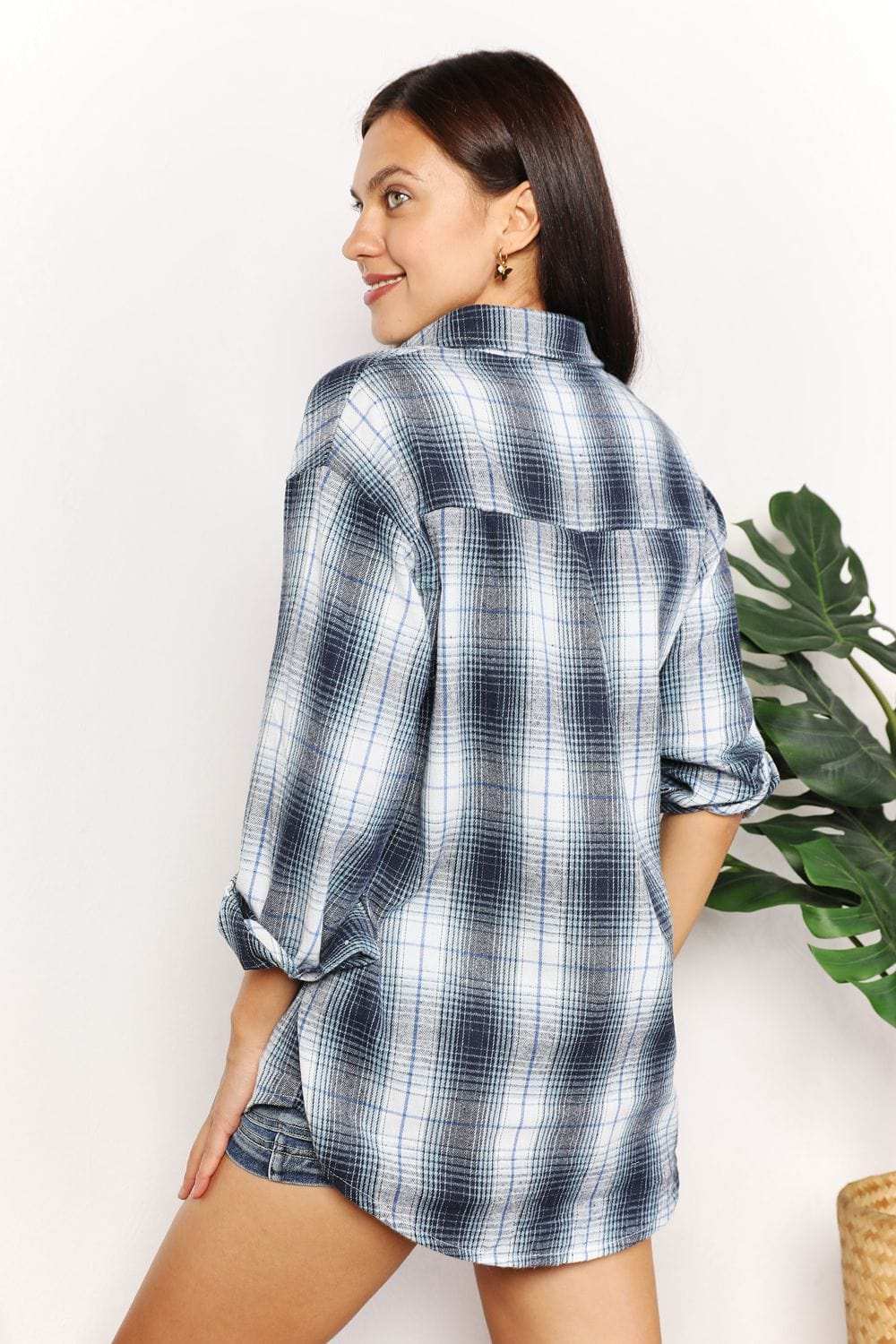 Mandy Plaid Dropped Shoulder Shirt - Trendsi - Flyclothing LLC