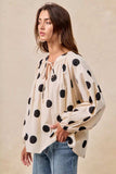 BiBi Polka Dot Exaggerated Balloon Sleeves Blouse - Trendsi - Flyclothing LLC