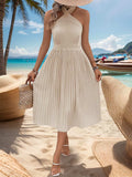 Halter Neck Pleated Midi Dress - Trendsi - Flyclothing LLC