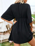 Embroidered Plunge Half Sleeve Mini Dress - Trendsi - Flyclothing LLC