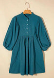 Corduroy Quarter Snap Three-Quarter Sleeve Dress - Trendsi - Flyclothing LLC