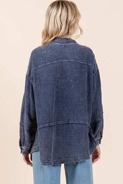 Mittoshop Textured Collared Neck Long Sleeve Shirt - Trendsi - Flyclothing LLC