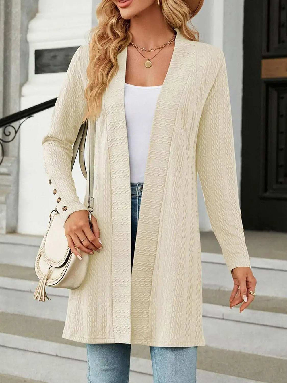 Open Front Long Sleeve Cardigan - Trendsi - Flyclothing LLC