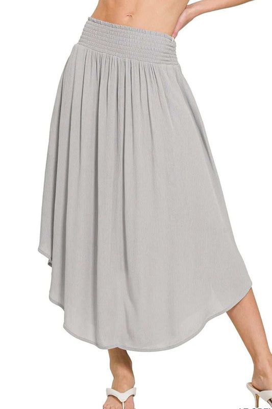 Zenana Woven Crinkle Smocked Waist Maxi Skirt W Pockets - Trendsi - Flyclothing LLC