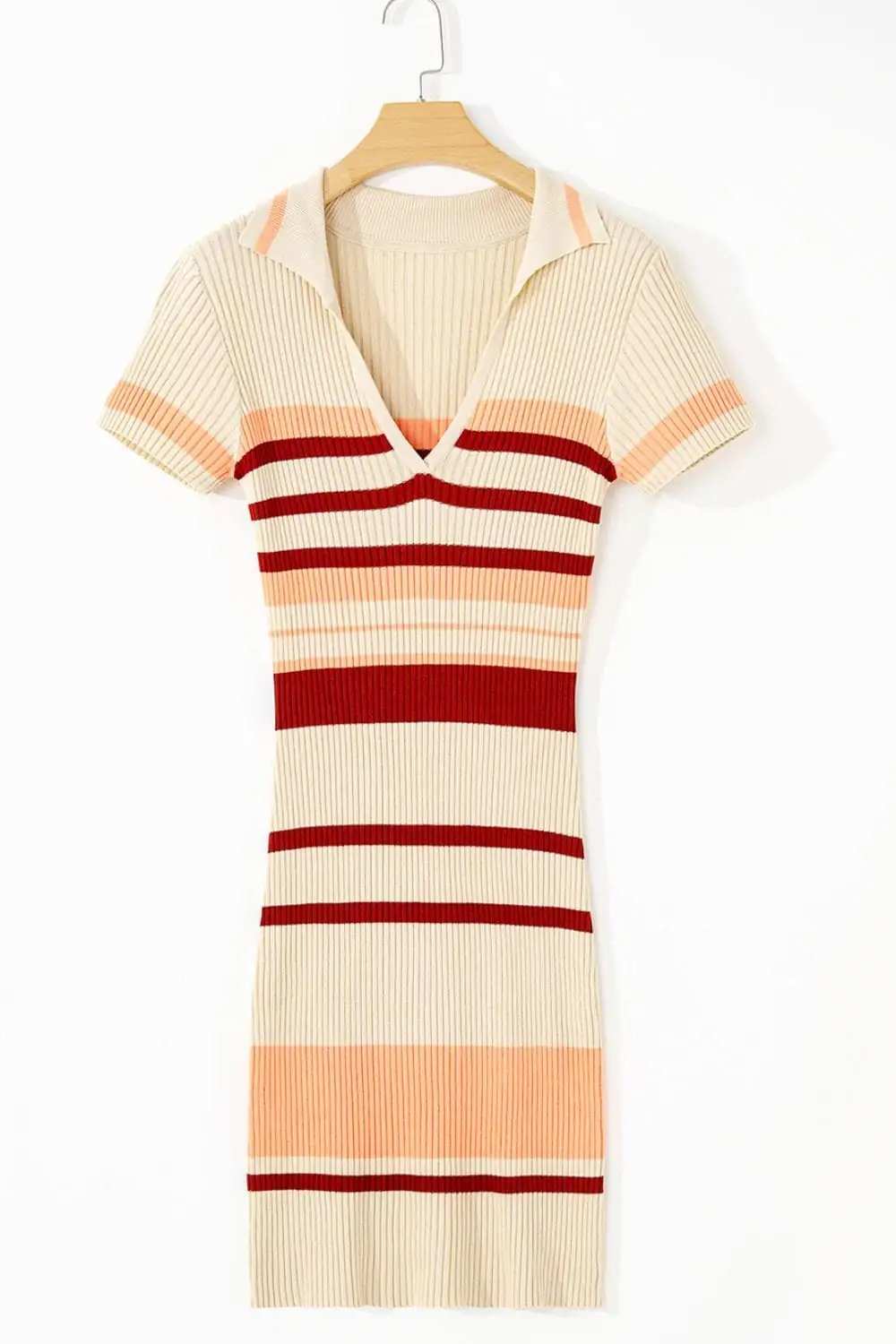 Contrast Striped Johnny Collar Short Sleeve Mini Dress - Trendsi - Flyclothing LLC