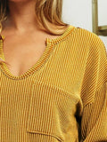 BiBi Wavy Two Tone Rib Notch Neck Patch Pocket Top - Trendsi - Flyclothing LLC