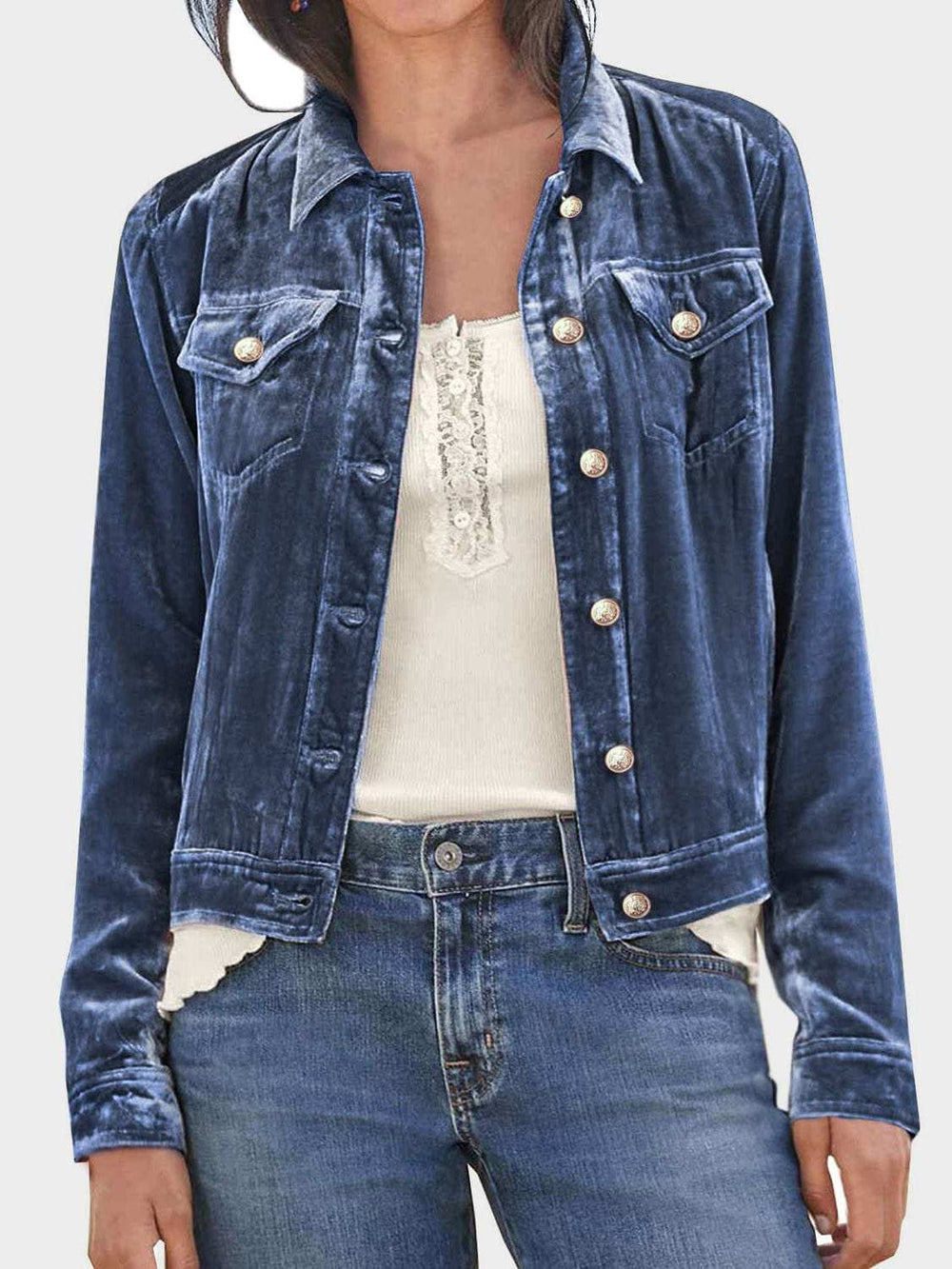 Button Up Long Sleeve Jacket with Chest Pockets - Trendsi - Flyclothing LLC