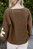 Flower V-Neck Dropped Shoulder Sweater - Trendsi - Flyclothing LLC