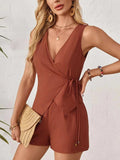 Wrap Tie Front Sleeveless Top and Shorts Set - Trendsi - Flyclothing LLC