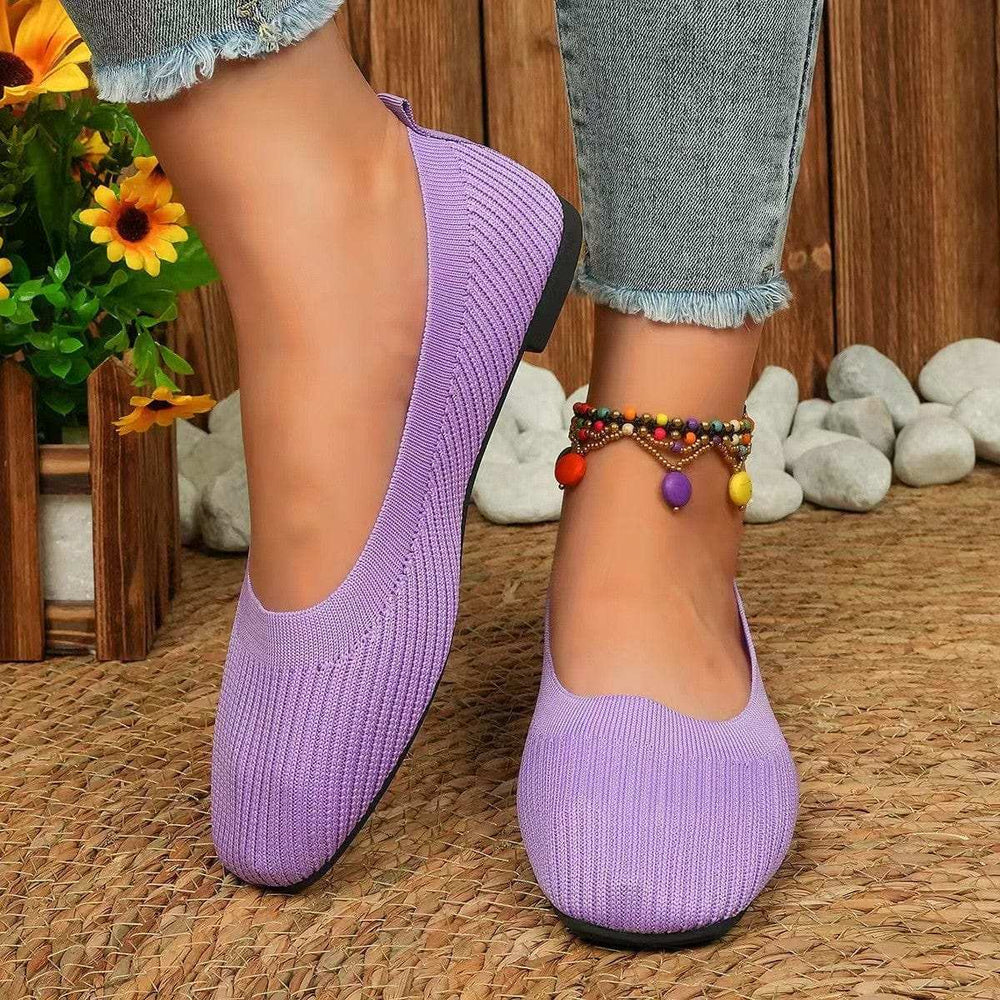 Knitted Square Toe Flat Slip-Ons - Trendsi - Flyclothing LLC