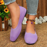 Knitted Square Toe Flat Slip-Ons - Trendsi - Flyclothing LLC