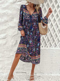 Tassel Tied Printed Long Sleeve Dress - Trendsi - Flyclothing LLC
