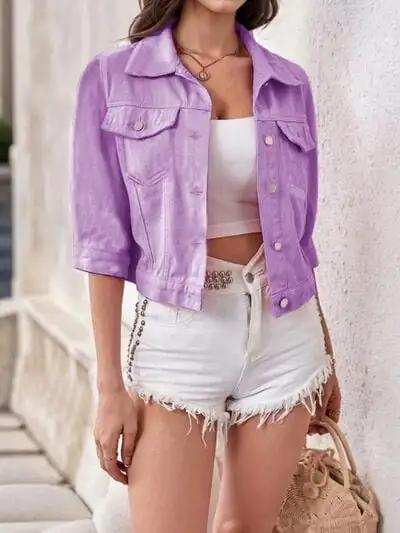 Full Size Cropped Denim Jacket Plus Size - Trendsi - Flyclothing LLC