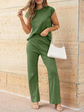 Round Neck Cap Sleeve Top and Pants Knit Set - Trendsi - Flyclothing LLC