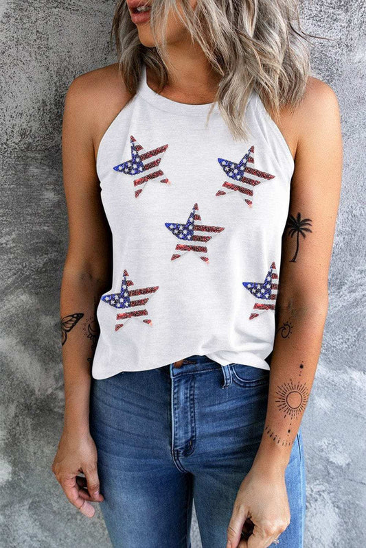 Sequin US Flag Star Grecian Neck Tank - Trendsi - Flyclothing LLC