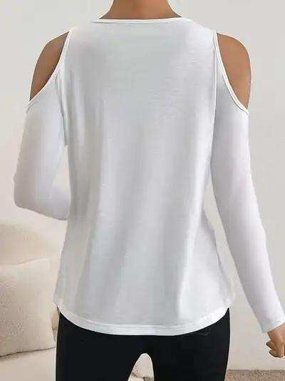 V-Neck Cold Shoulder Long Sleeve T-Shirt - Trendsi - Flyclothing LLC
