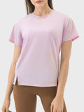 Slit Round Neck Short Sleeve Active T-Shirt - Trendsi - Flyclothing LLC