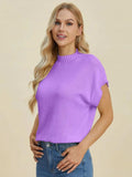 Double Take Full Size Mock Neck Short Sleeve Sweater - Trendsi - Flyclothing LLC
