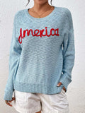 Letter Round Neck Long Sleeve Sweater - Trendsi - Flyclothing LLC
