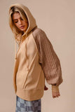 BiBi Half Zip French Terry Hoodie with Kint Sleeves - Trendsi - Flyclothing LLC