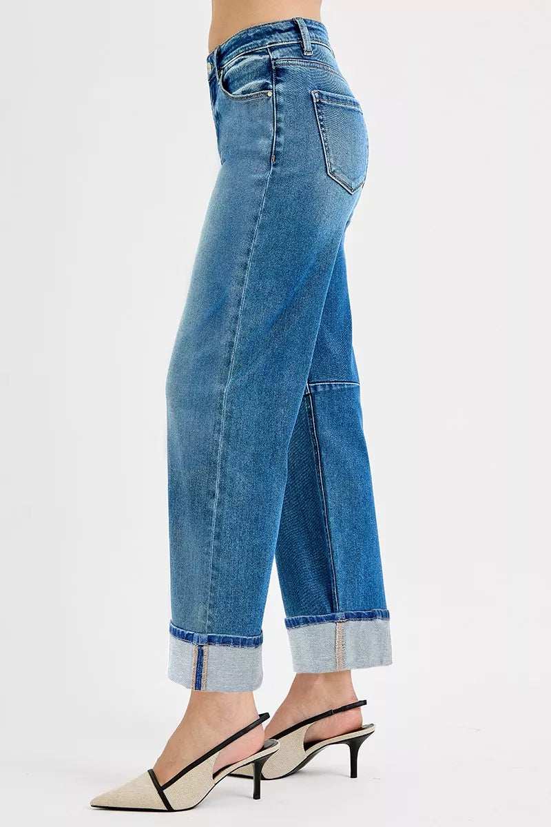 RISEN Slouchy Crop Barrel Cuffed Jeans - Trendsi - Flyclothing LLC