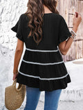 Round Neck Flounce Sleeve Blouse - Trendsi - Flyclothing LLC