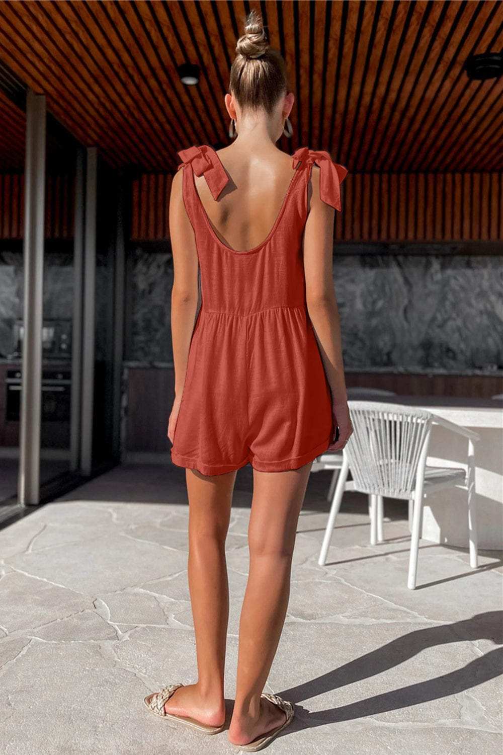 Full Size Scoop Neck Tie Shoulder Romper - Trendsi - Flyclothing LLC