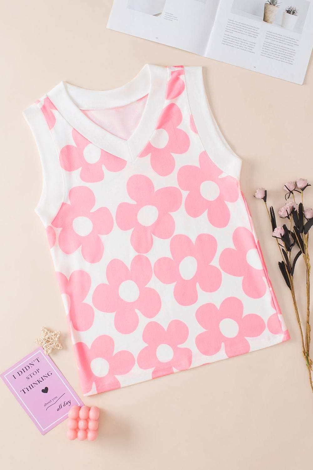 Flower Printed V-Neck Tank - Trendsi - Flyclothing LLC