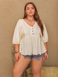 Plus Size Peplum V-Neck Half Sleeve Blouse - Trendsi - Flyclothing LLC