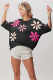 BiBi Floral Pattern Cropped Sweater - Trendsi - Flyclothing LLC