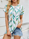 Printed Round Neck Short Sleeve Top - Trendsi - Flyclothing LLC